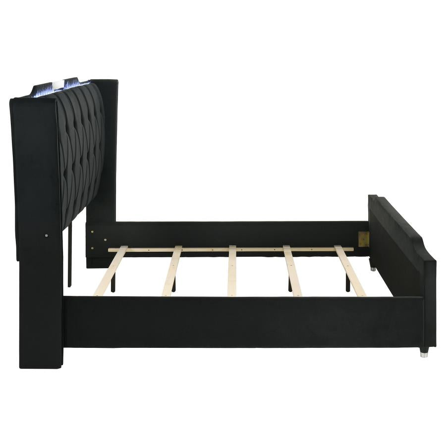 Lorient Eastern King LED Upholstered Bed Black - 223161KE