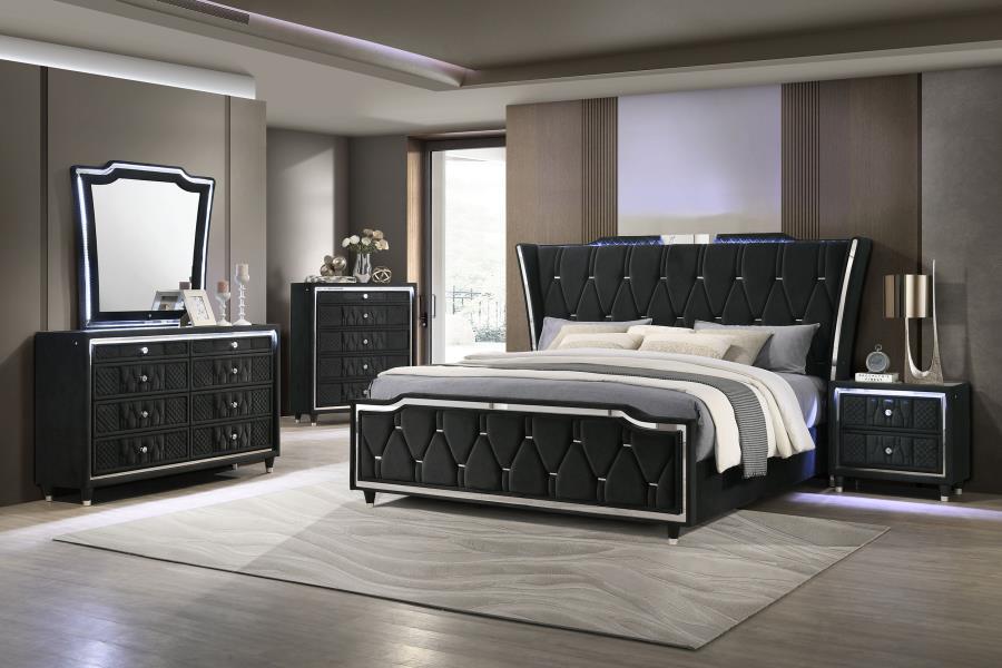 Lorient Eastern King LED Upholstered Bed Black - 223161KE
