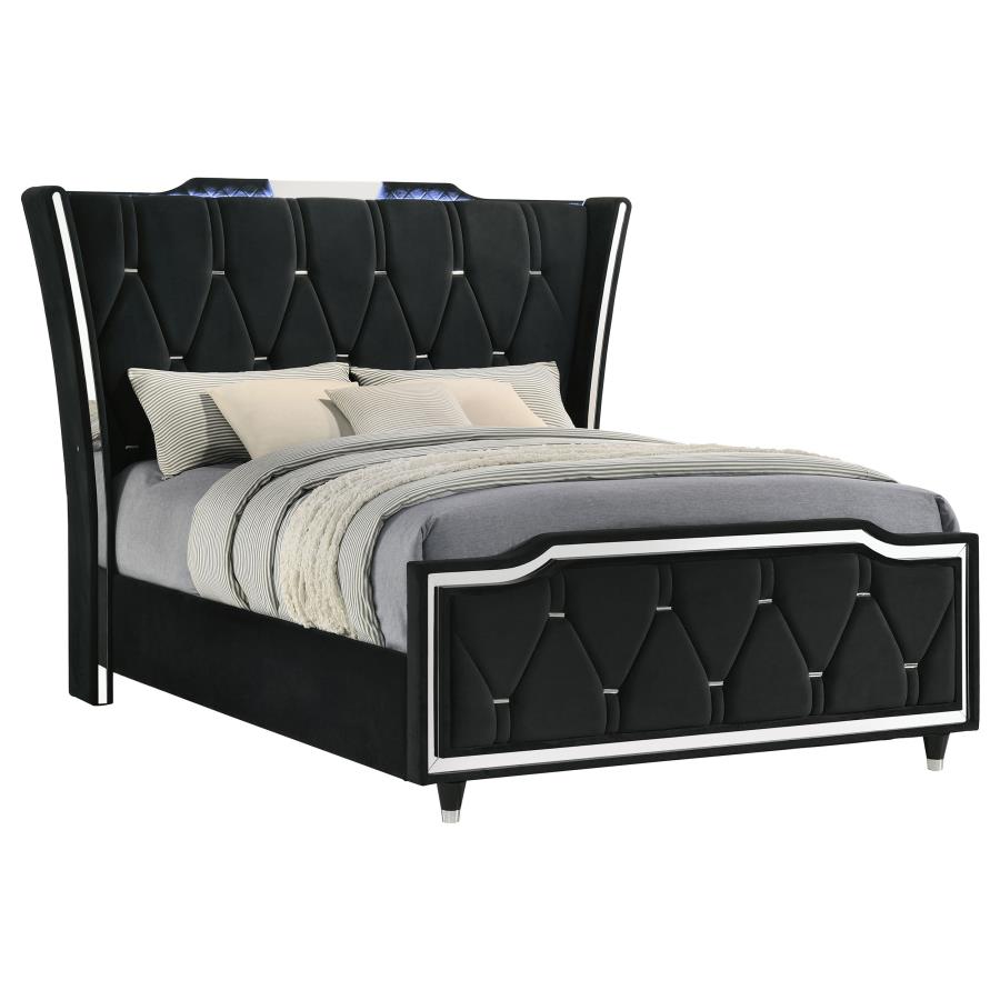 Lorient Queen LED Upholstered Wingback Bed Black - 223161Q