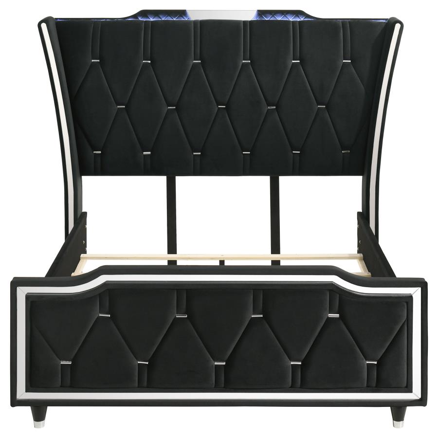 Lorient Queen LED Upholstered Wingback Bed Black - 223161Q