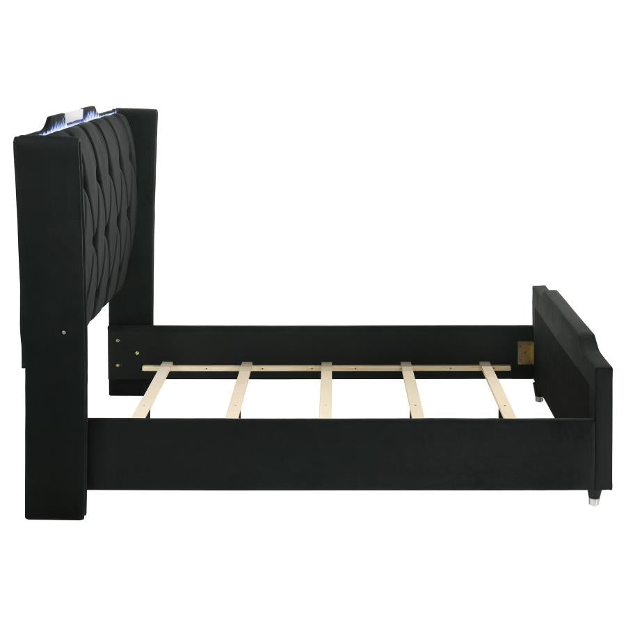 Lorient Queen LED Upholstered Wingback Bed Black - 223161Q
