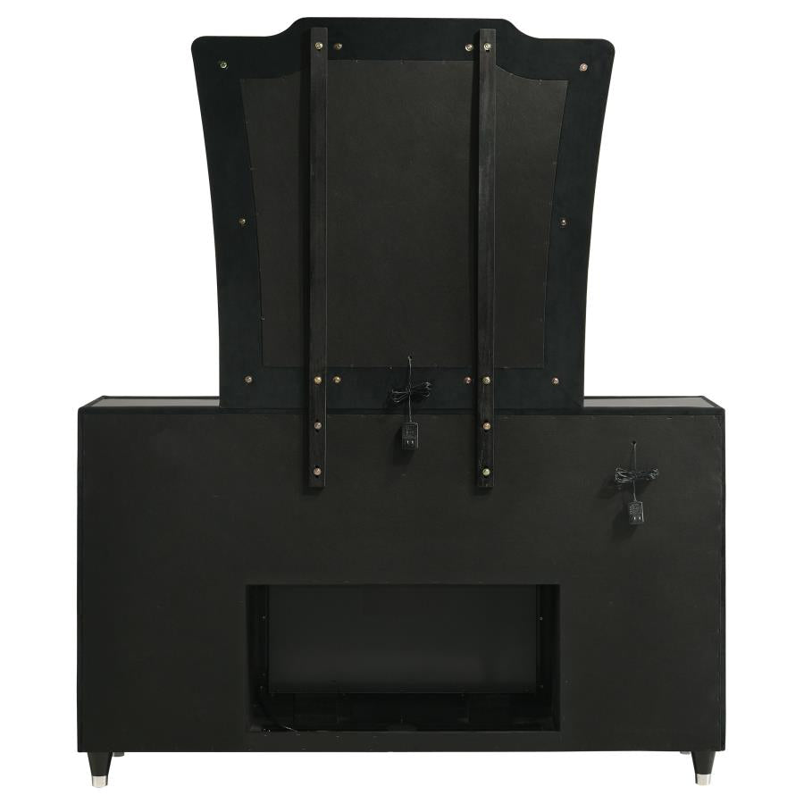 Lorient 8-drawer LED Flame Box Dresser and Mirror Black - 223163FBM