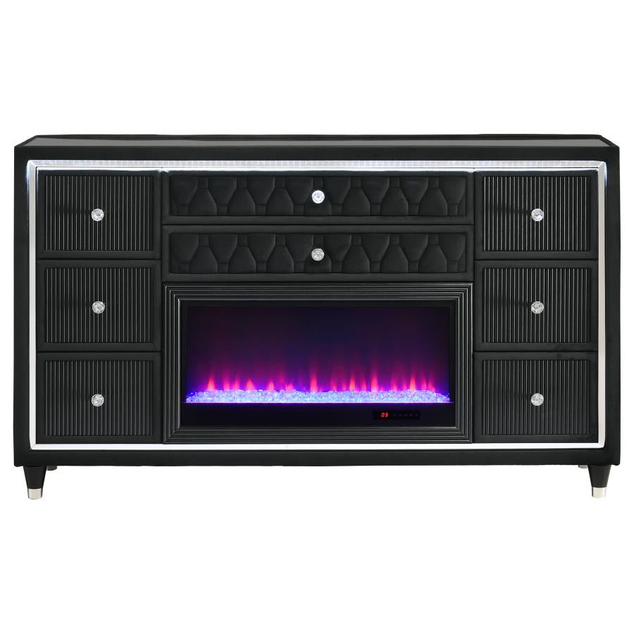 Lorient 8-drawer LED Bedroom Flame Box Dresser Black - 223163FB