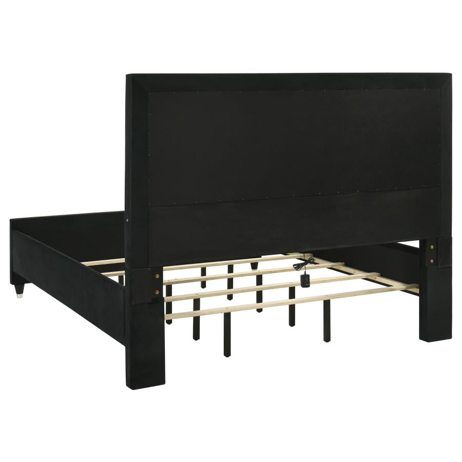 Ravenne 5-piece Velvet Upholstered California King LED Bedroom Set Black - 223191KW-S5