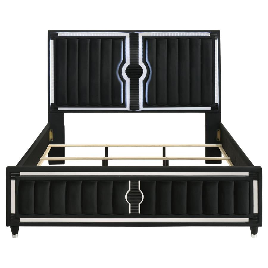 Ravenne Velvet Upholstered California King LED Panel Bed Black - 223191KW