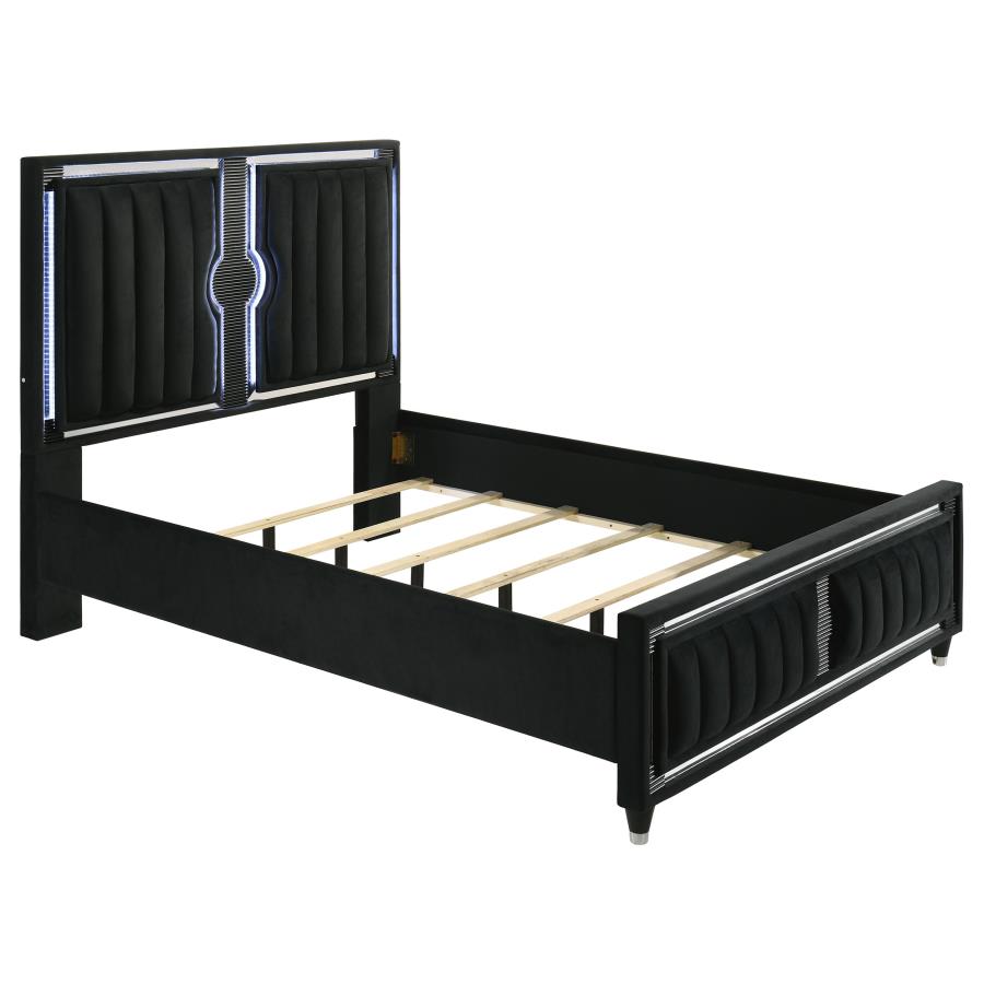 Ravenne 5-piece Velvet Upholstered Queen LED Bedroom Set Black - 223191Q-S5