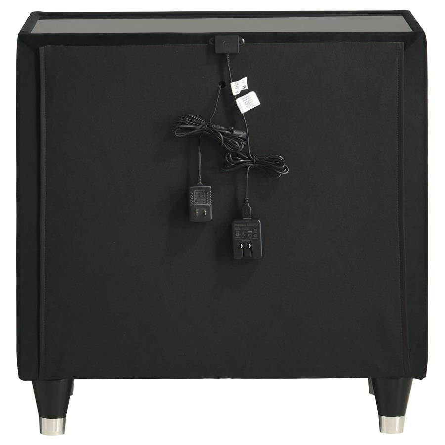 Ravenne 2-drawer Velvet Upholstered LED Nightstand with USB Black - 223192