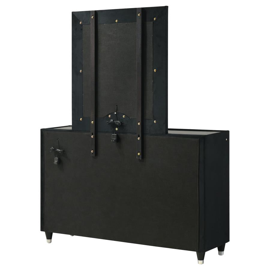 Ravenne 8-drawer Velvet Upholstered LED Dresser and Mirror Black - 223193M
