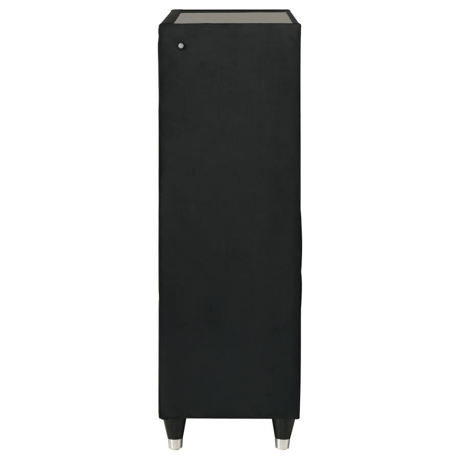 Ravenne 5-drawer Velvet Upholstered LED Chest of Drawers Black - 223195