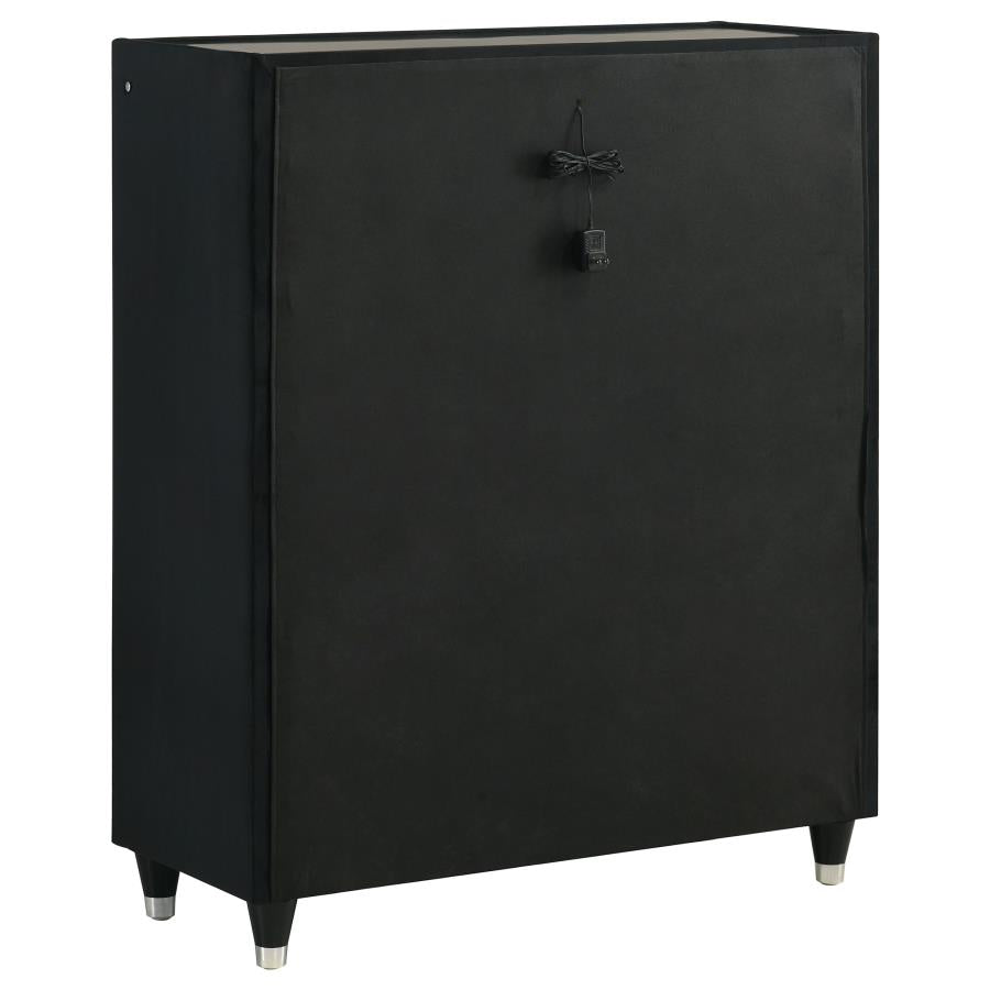Ravenne 5-drawer Velvet Upholstered LED Chest of Drawers Black - 223195