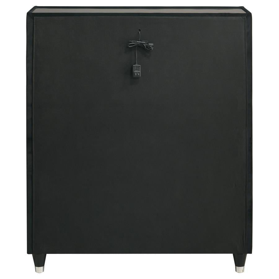 Ravenne 5-drawer Velvet Upholstered LED Chest of Drawers Black - 223195
