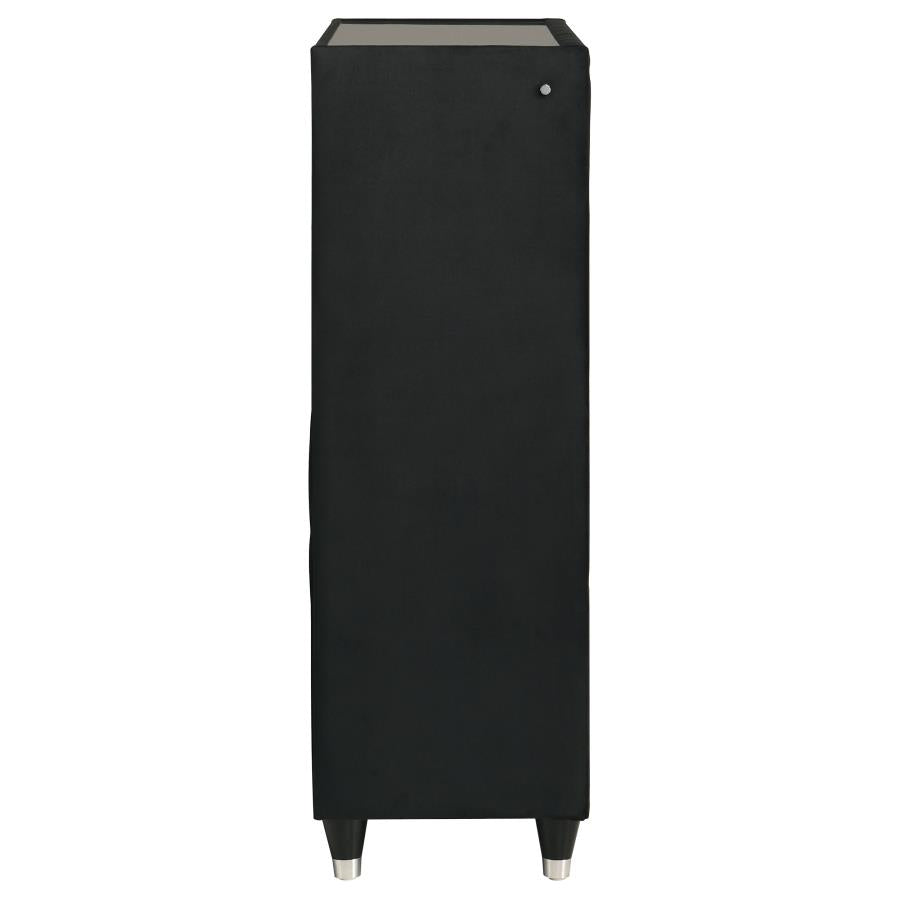 Ravenne 5-drawer Velvet Upholstered LED Chest of Drawers Black - 223195
