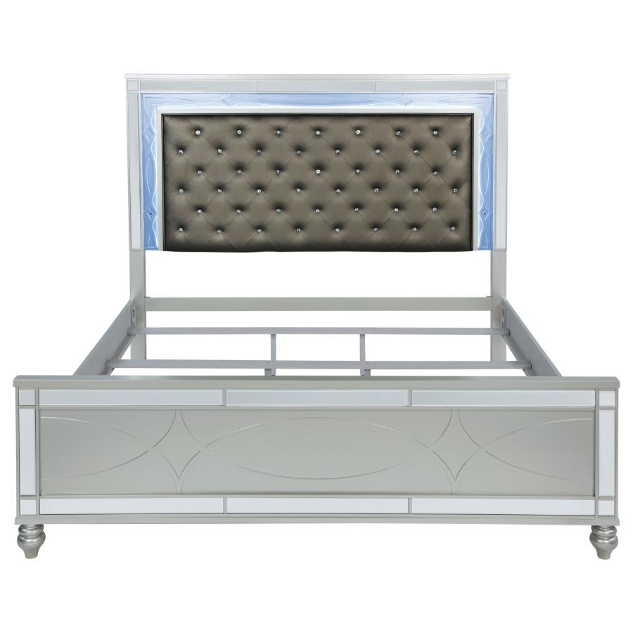 Gunnison Wood Eastern King LED Panel Bed Silver Metallic - 223211KE