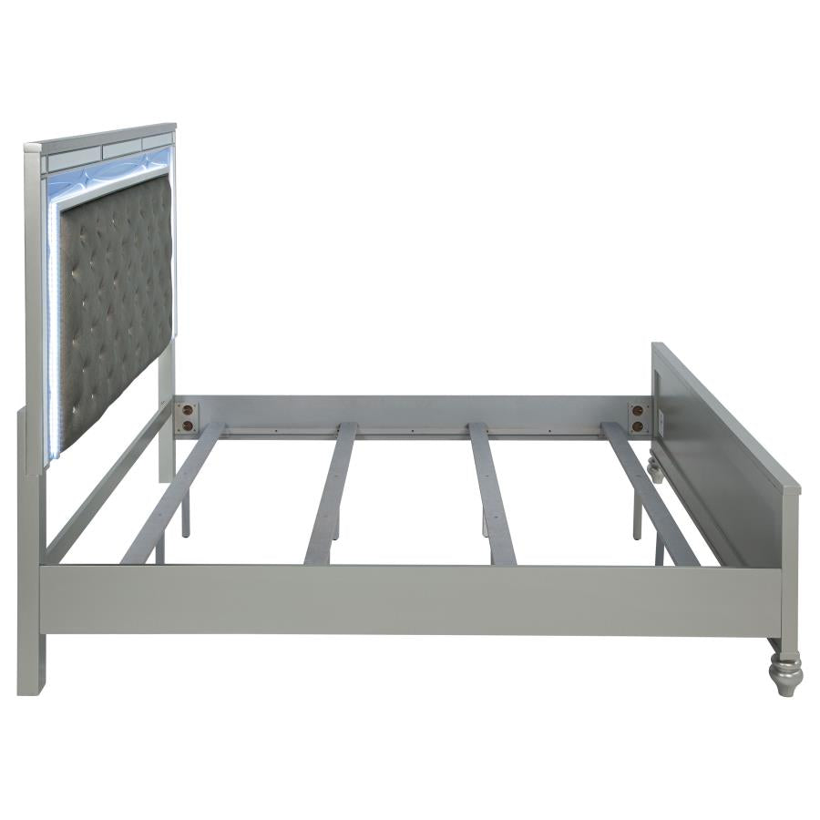 Gunnison Wood Eastern King LED Panel Bed Silver Metallic - 223211KE
