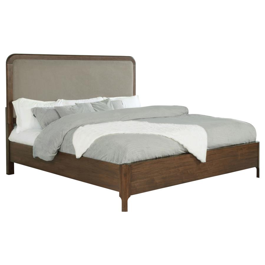 Maderia 57-inch Upholstered Eastern King Panel Bed Walnut - 223321KE