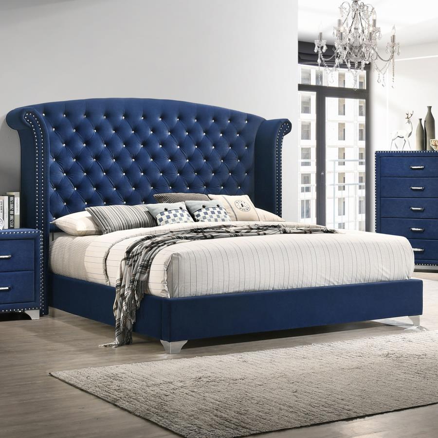 Melody Upholstered Eastern King Wingback Bed Pacific Blue - 223371KE