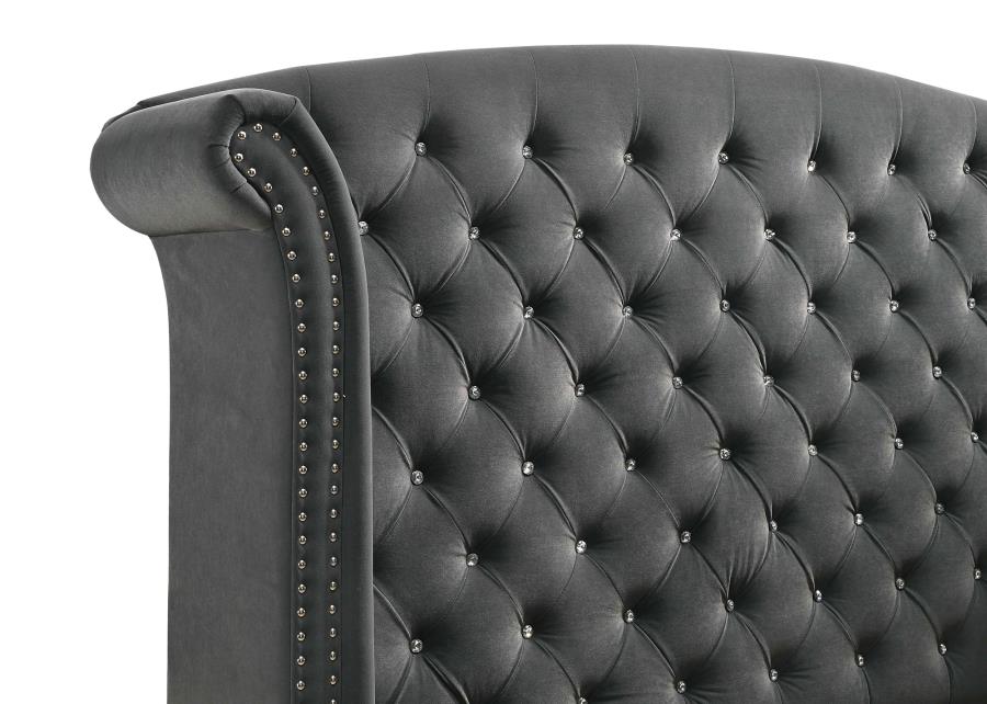 Melody Upholstered Eastern King Wingback Bed Grey - 223381KE