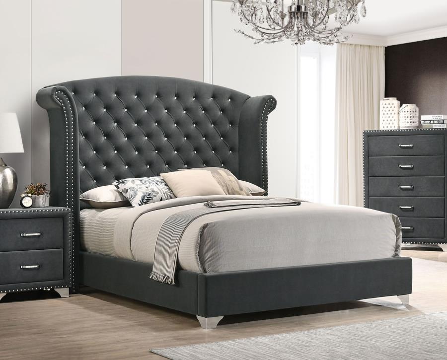 Melody Upholstered California King Wingback Bed Grey - 223381KW