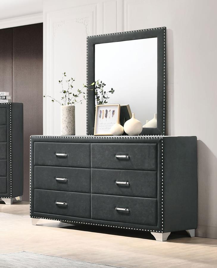 Melody 6-drawer Upholstered Dresser with Mirror Grey - 223383M