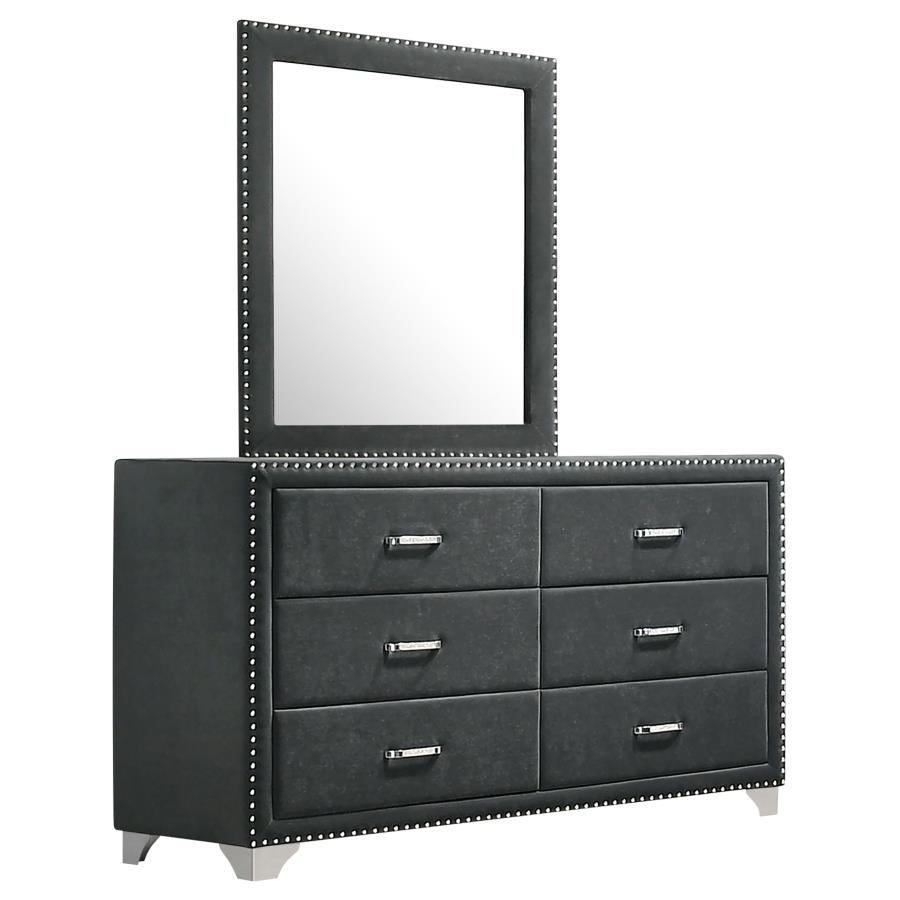 Melody 6-drawer Upholstered Dresser with Mirror Grey - 223383M