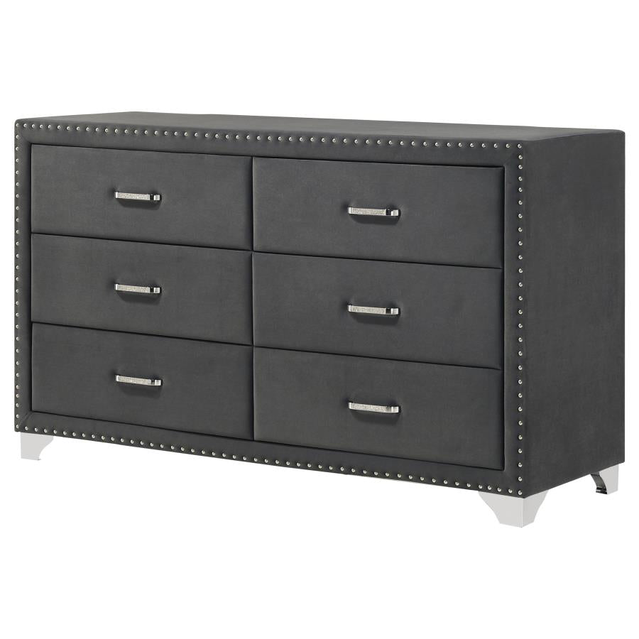 Melody 6-drawer Upholstered Dresser Grey - 223383