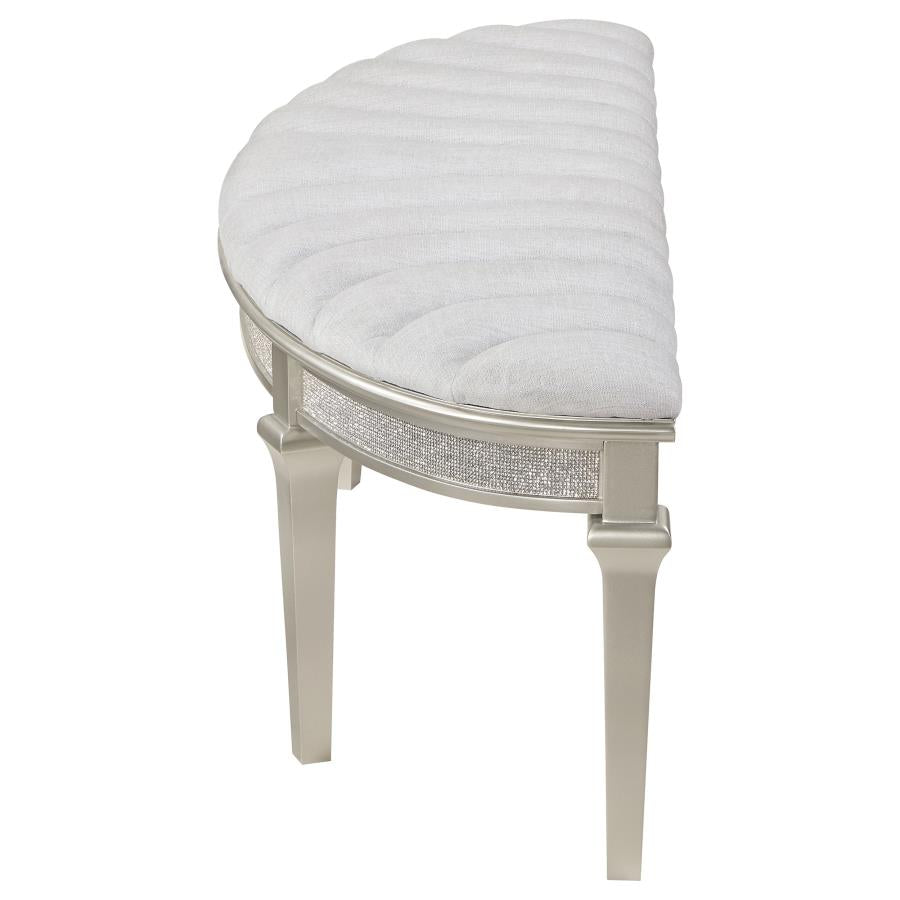 Evangeline Curved Fabric Upholstered Bench Silver Oak - 223396