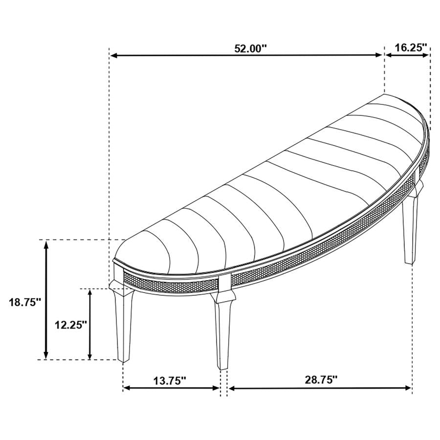 Evangeline Curved Fabric Upholstered Bench Silver Oak - 223396
