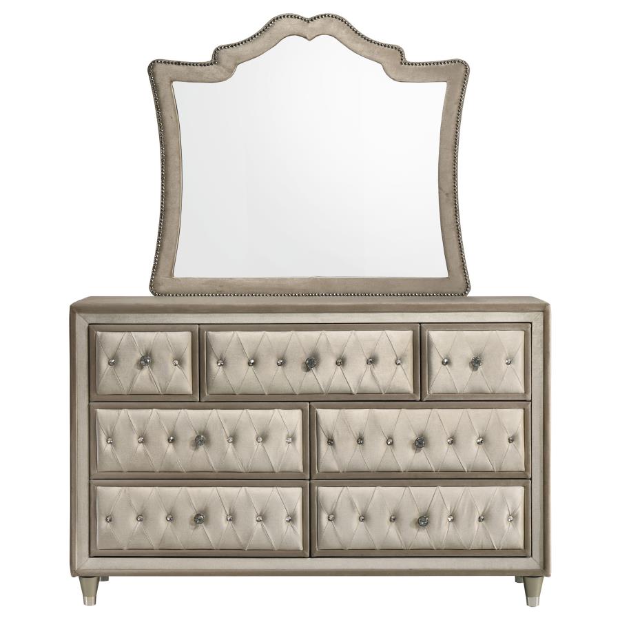 Antonella 7-drawer Upholstered Dresser with Mirror Ivory - 223523M