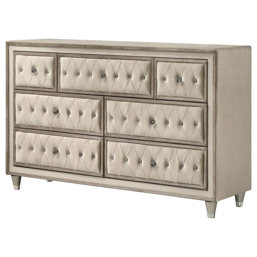 Antonella 7-drawer Upholstered Dresser Ivory and Camel - 223523
