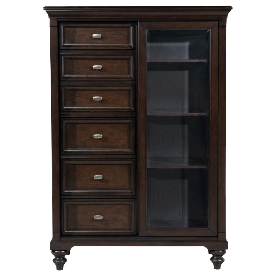 Andover 6-drawer Tempered Glass Door Chest Dark Oak - 223637