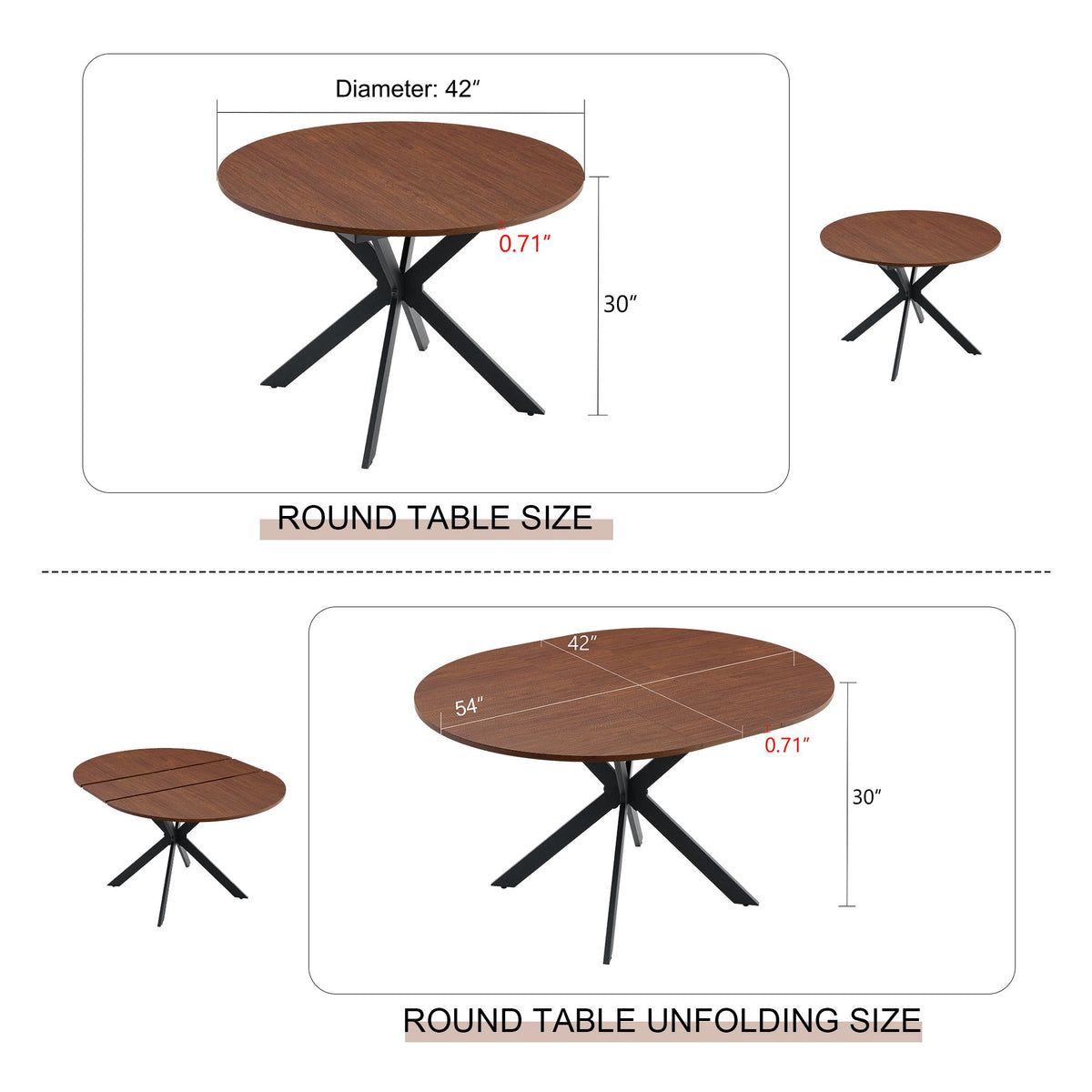 Extendable Round Dining Table - Walnut