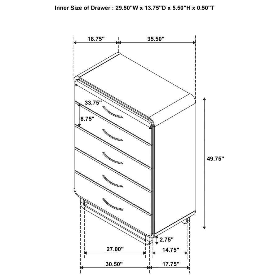 Amsbury 5-drawer Chest of Drawers Nutmeg - 224275