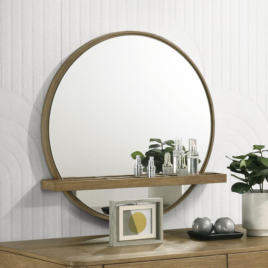Arini Round Vanity Wall Mirror with Shelf Sand Wash - 224308
