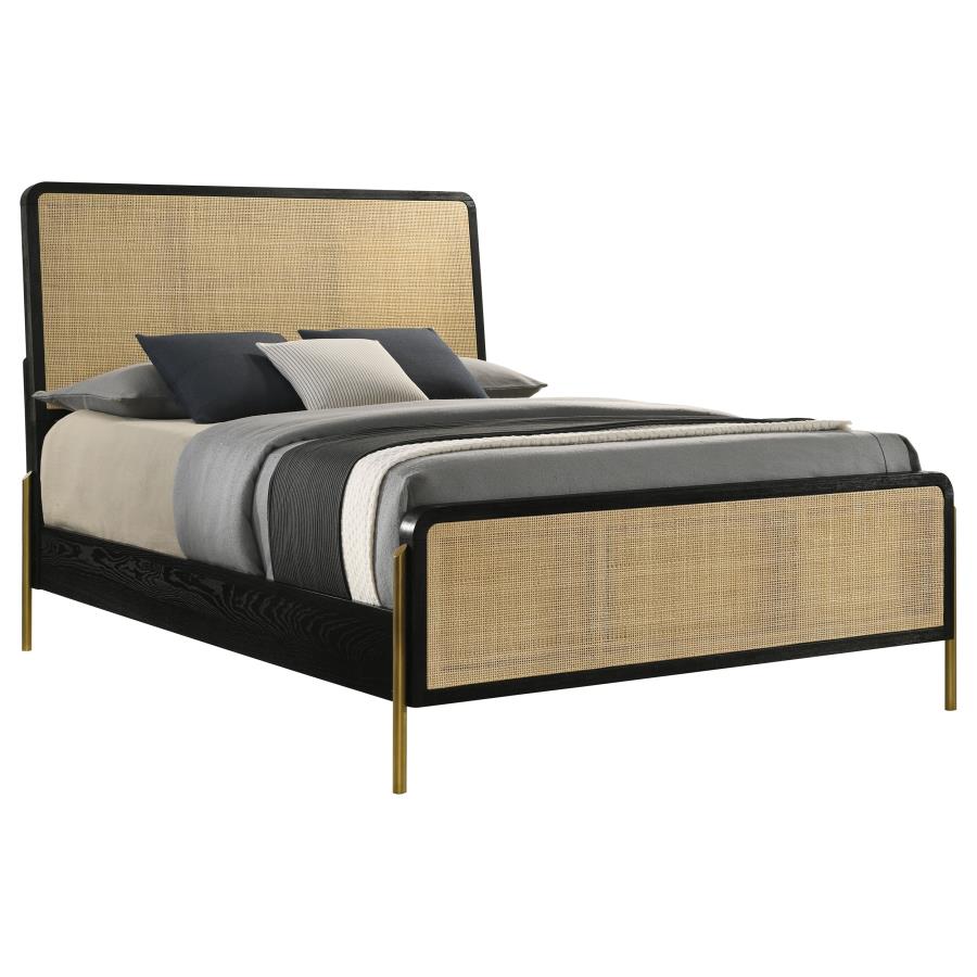 Arini Rattan Queen Panel Bed Black and Natural - 224330Q