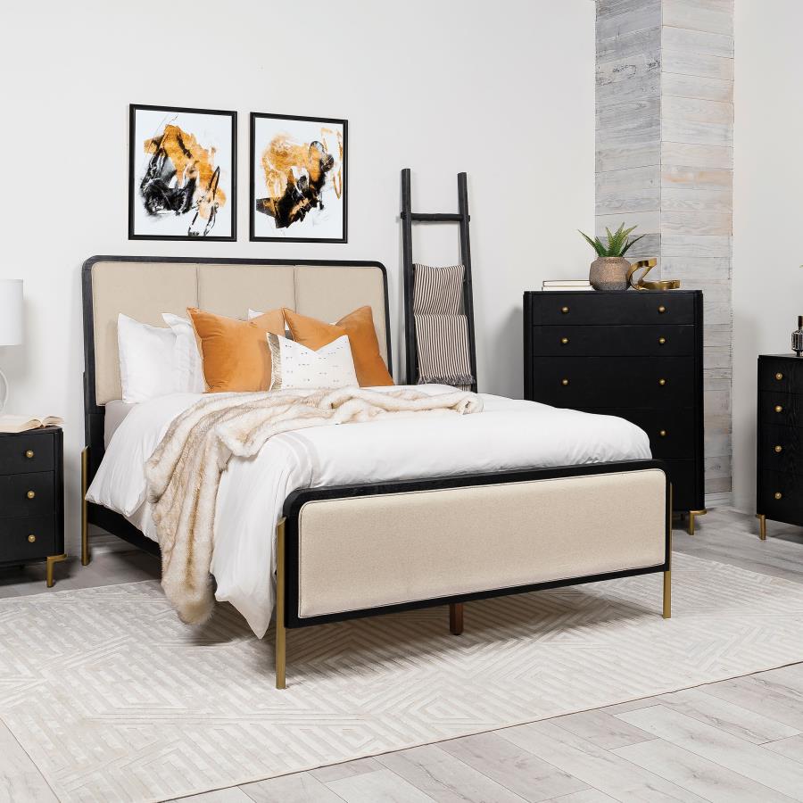 Arini 56-inch Eastern King Panel Bed Cream and Black - 224331KECRM
