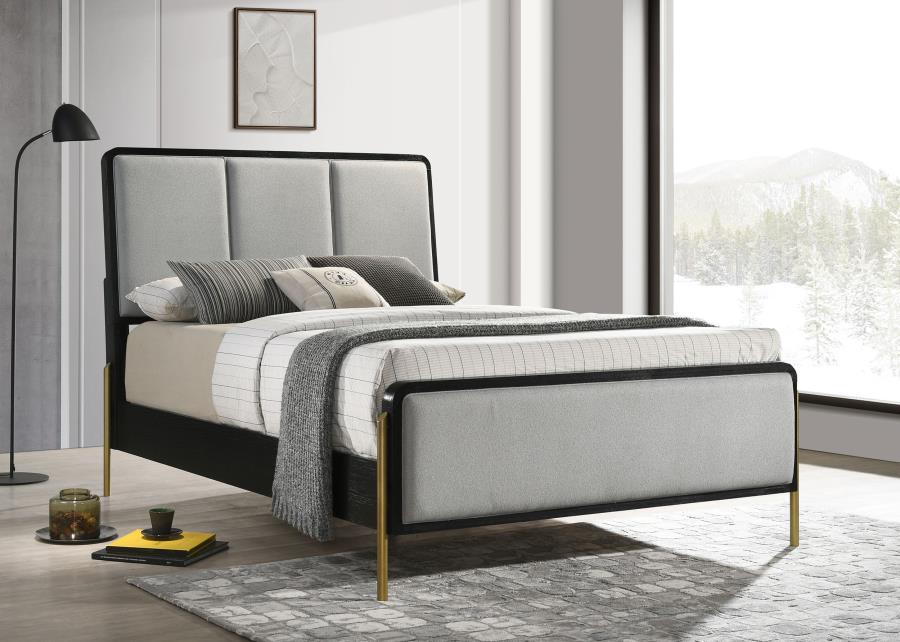 Arini Upholstered Eastern King Panel Bed Black and Grey - 224331KE