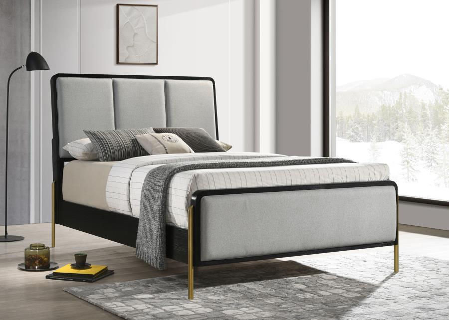 Arini Upholstered Queen Panel Bed Black and Grey - 224331Q
