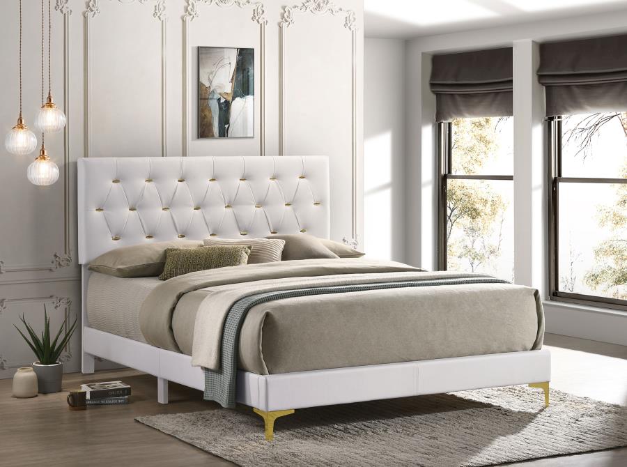 Kendall Upholstered California King Panel Bed White - 224401KW