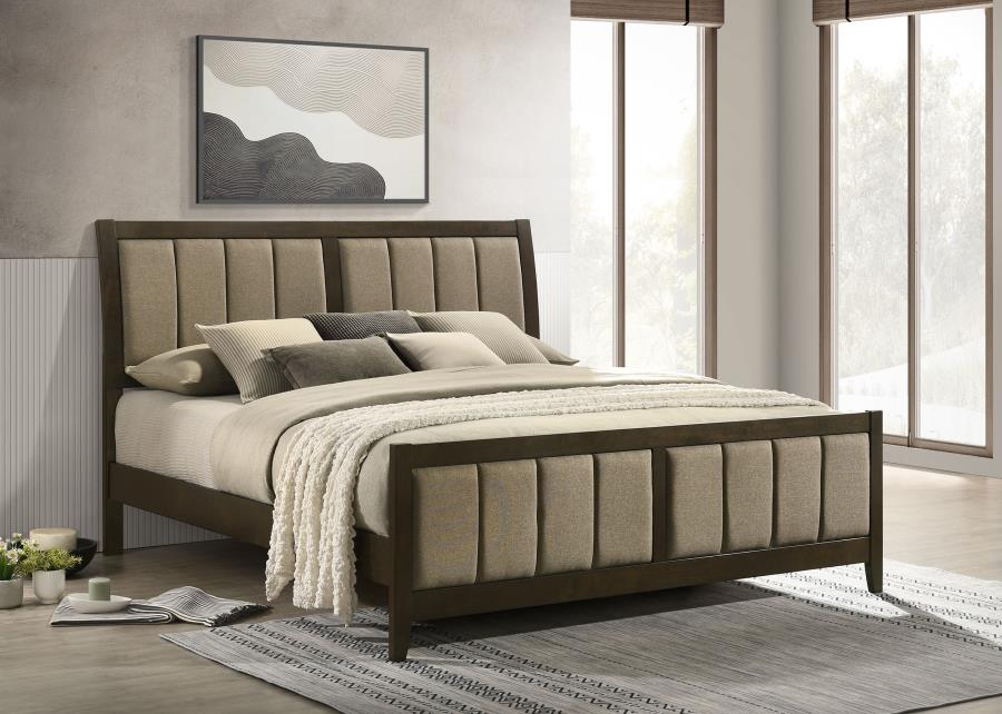 Wilkes 51-inch Upholstered Eastern King Bed Dark Cocoa - 224421KE
