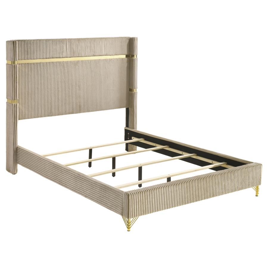Lucia 61-inch Upholstered Eastern King Wingback Bed Beige - 224731KE