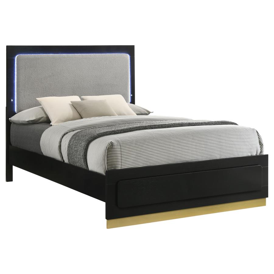 Caraway Wood Eastern King LED Panel Bed Black - 224781KE
