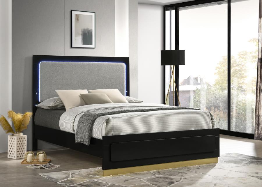 Caraway Wood Queen LED Panel Bed Black - 224781Q