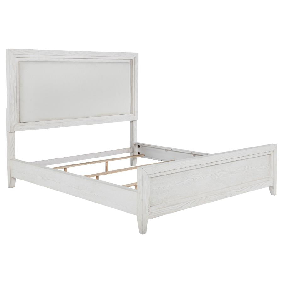 Marielle Eastern King Upholstered Panel Bed Distressed White - 224841KE