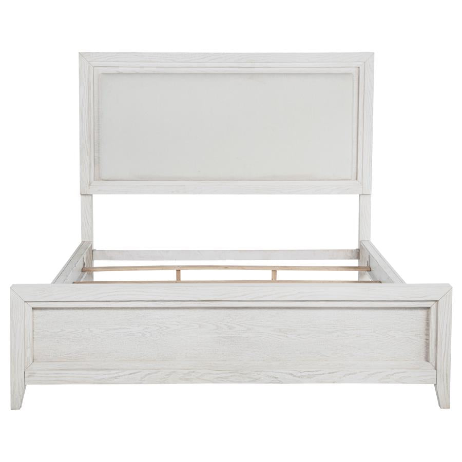 Marielle Eastern King Upholstered Panel Bed Distressed White - 224841KE