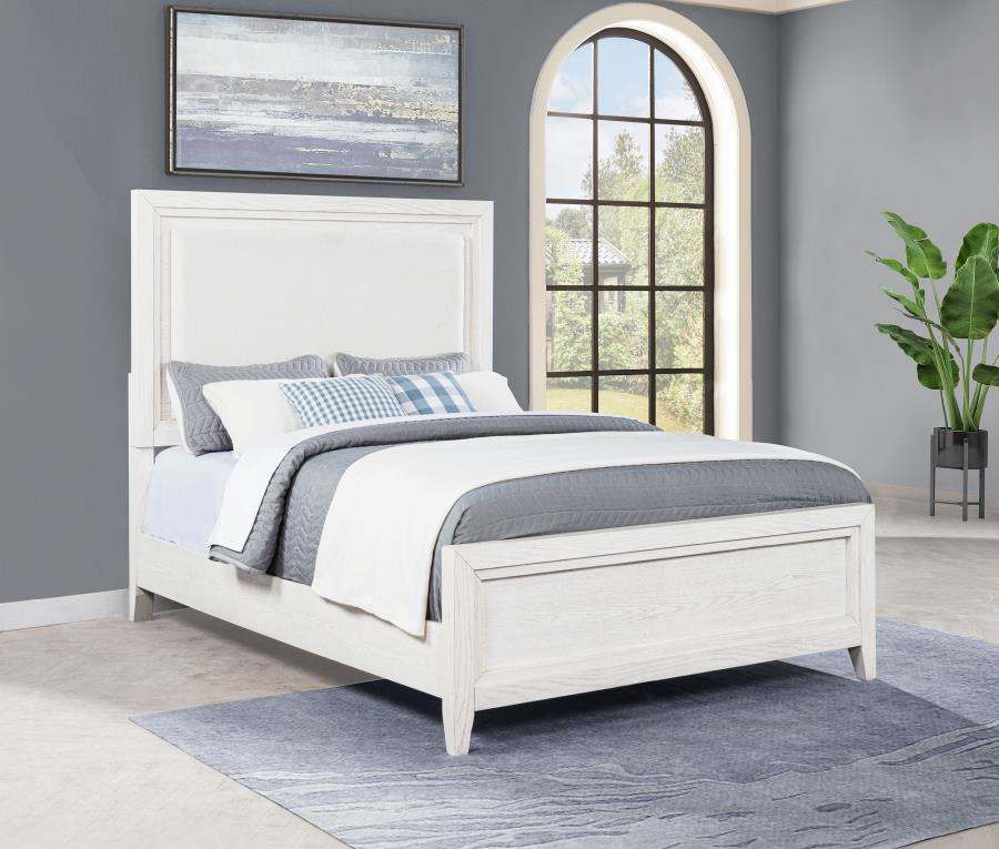 Marielle Queen Upholstered Panel Bed Distressed White - 224841Q