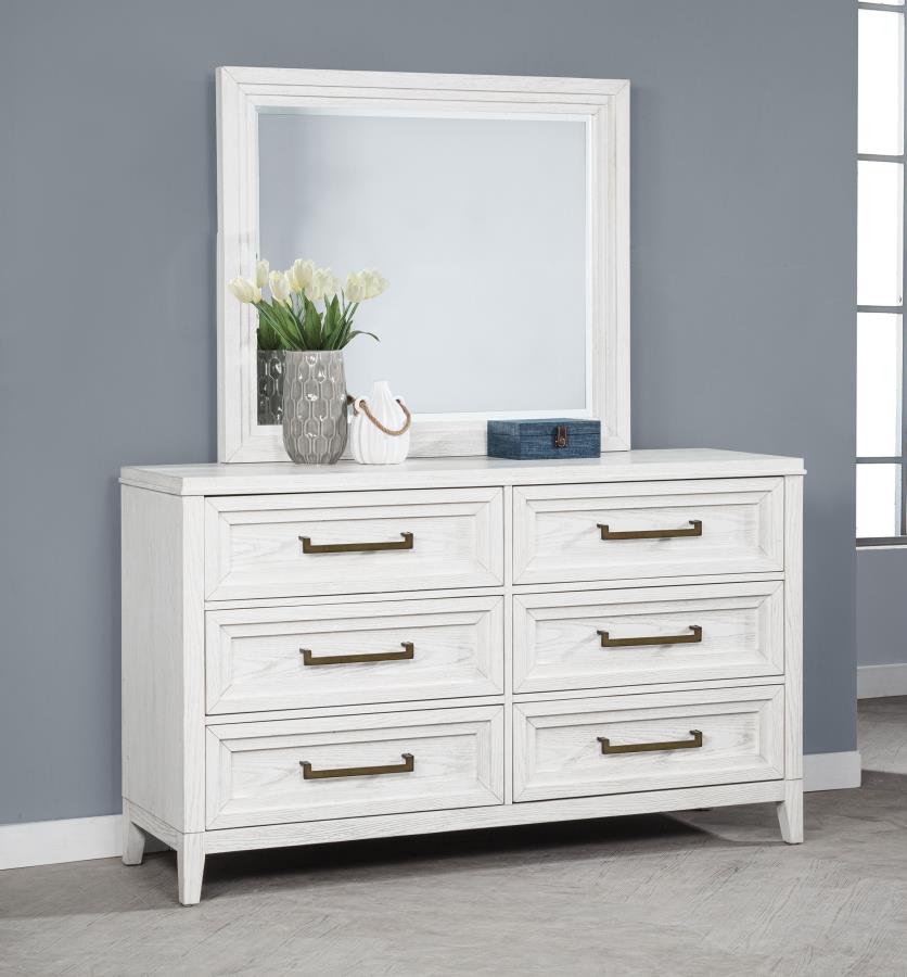 Marielle 6-drawer Dresser with Mirror Distressed White - 224843M