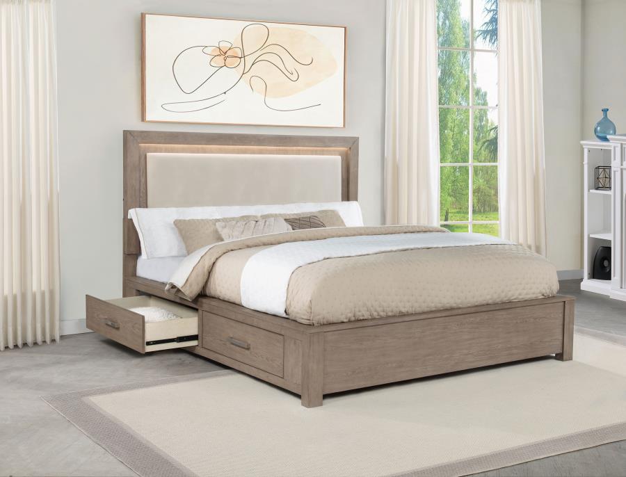 Kenora 56-inch Eastern King LED Storage Bed Barley Brown - 224850KE