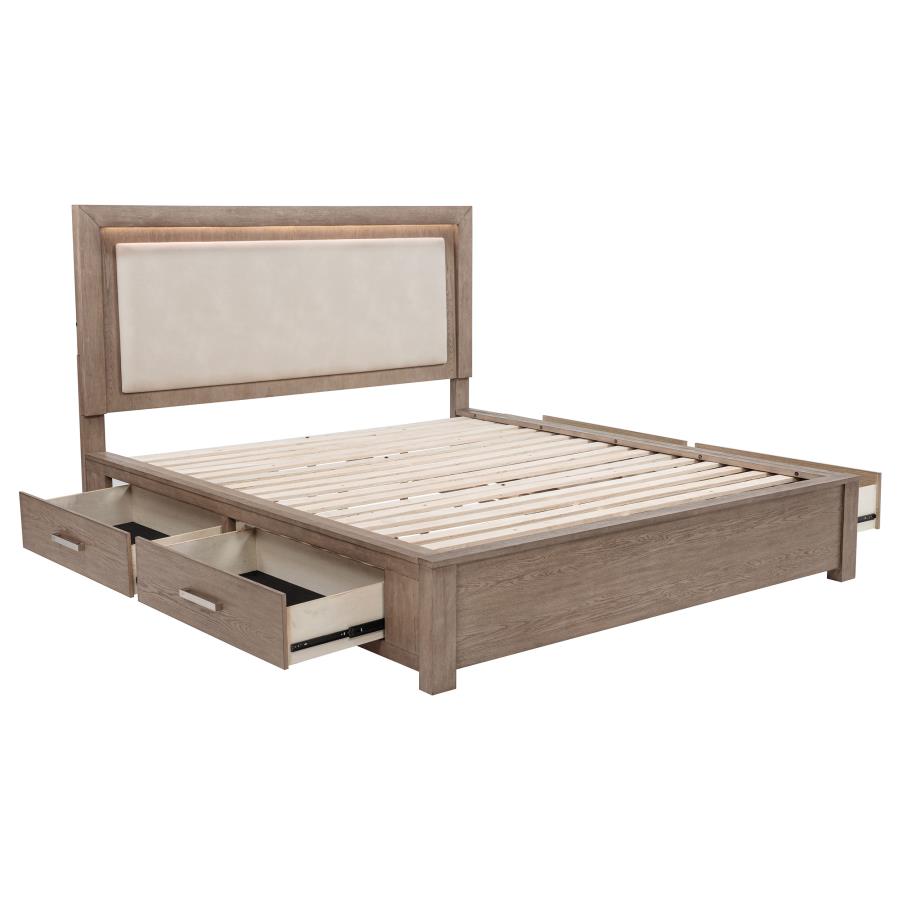 Kenora 56-inch Eastern King LED Storage Bed Barley Brown - 224850KE