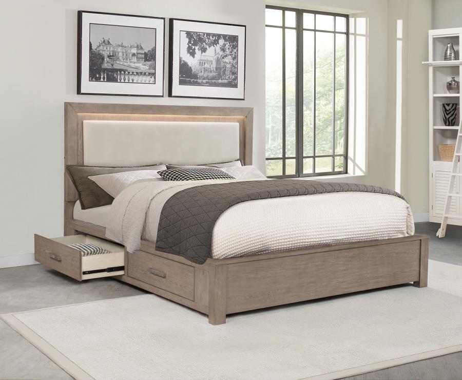 Kenora 56-inch California King LED Storage Bed Barley Brown - 224850KW