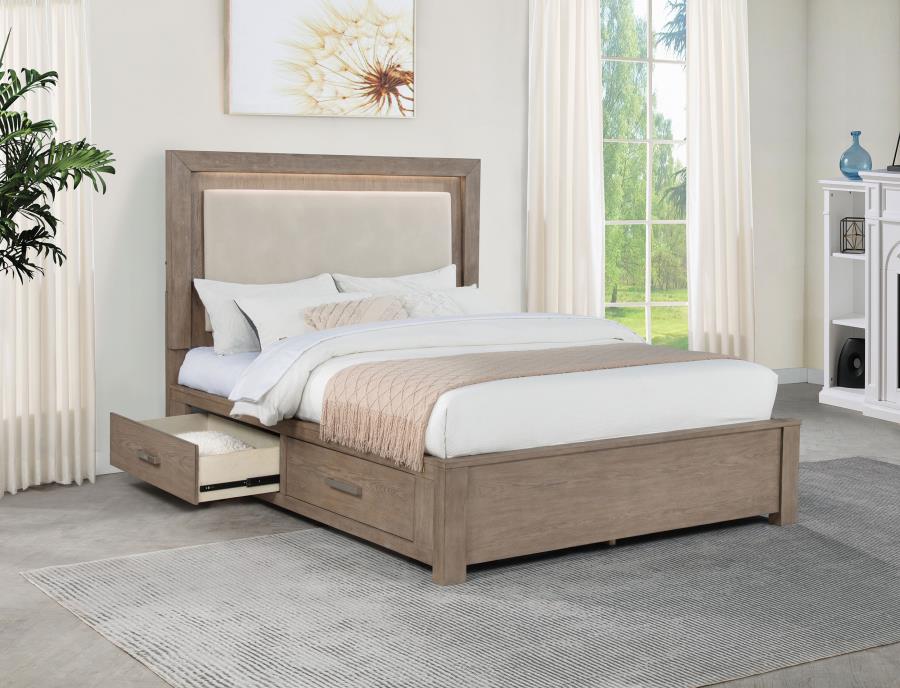 Kenora 56-inch Queen LED Storage Bed Barley Brown - 224850Q